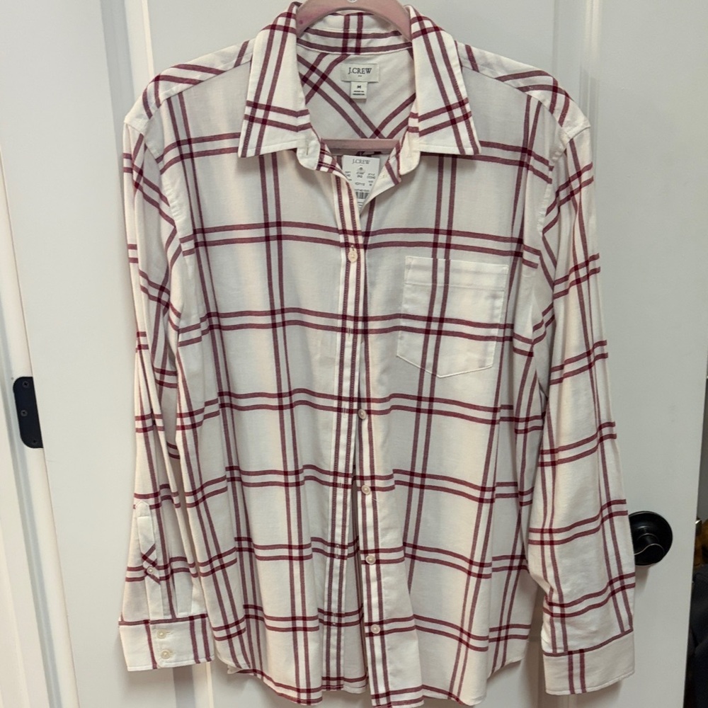 J. Crew Women’s White and Red Checkered Shirt